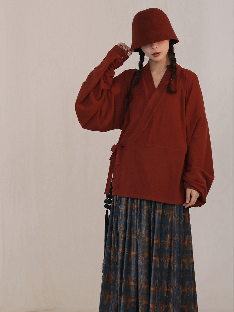 Red Hanfu Top for Women – Modern Wide-Sleeve Style