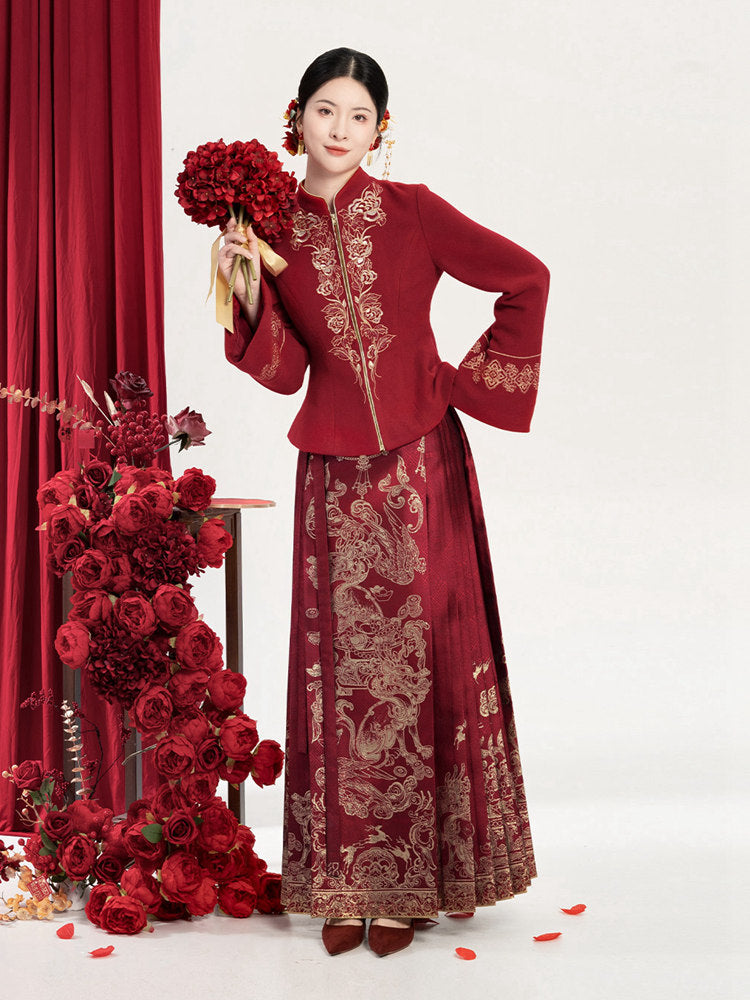 Modern Hanfu Wedding Set for Women – Red New Chinese Engagement & Banquet Outfit