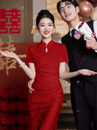Modern Qipao Wedding dress,embroidered cheongsam bridal gown for autumn weddings, engagement, tea ceremony, and plus-size brides