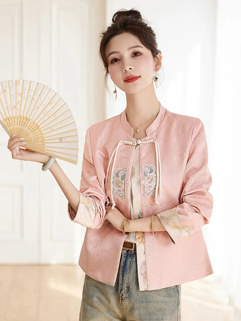 Modern Tang suit embroidered Chinese jacket for women with classic buttons and elegant modern style