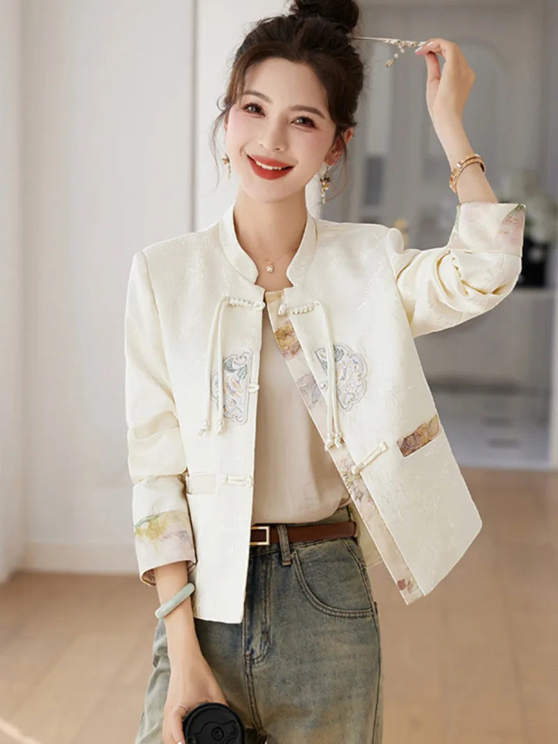 Modern Tang suit embroidered Chinese jacket for women with classic buttons and elegant modern style
