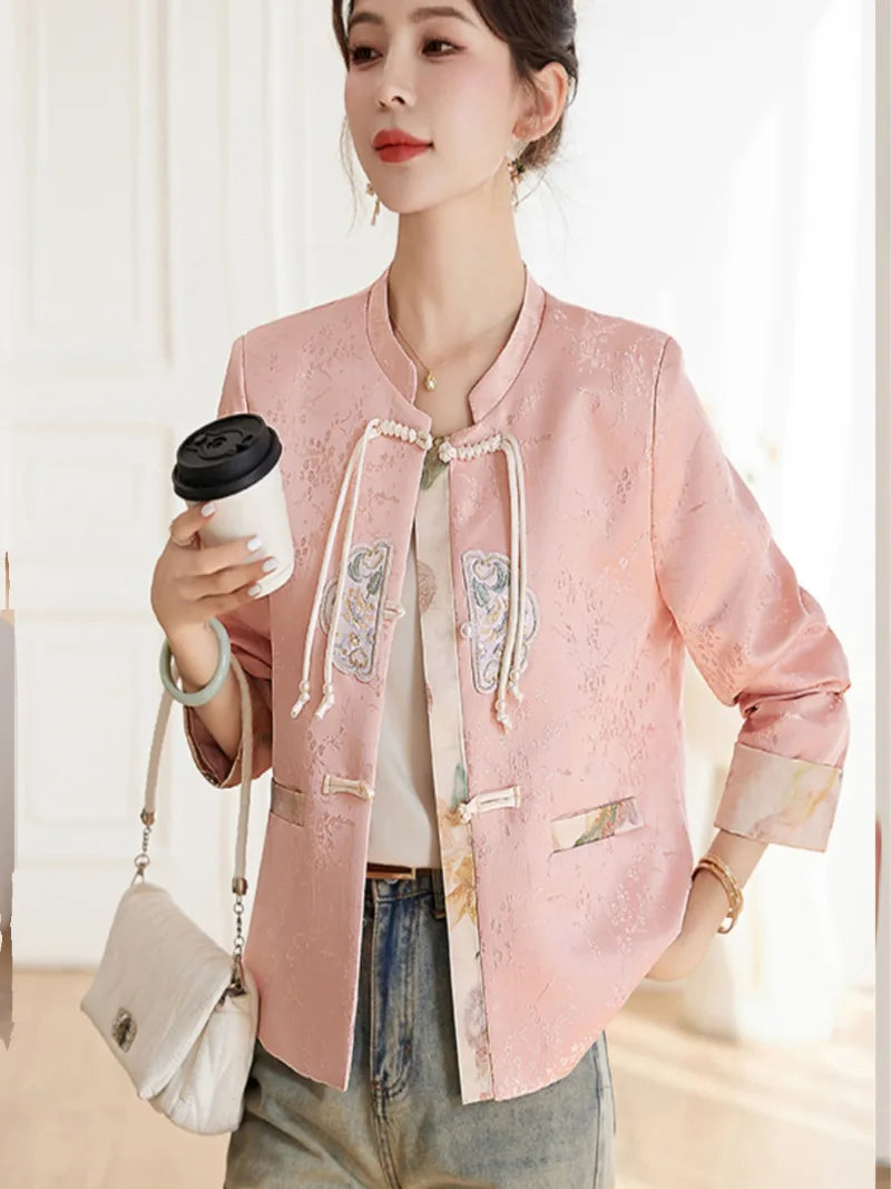 Modern Tang suit embroidered Chinese jacket for women with classic buttons and elegant modern style