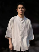 Modern Tang suit male, Chinese linen Mandarin collar shirt, men’s casual summer cotton-linen short sleeve Tang-style fashion