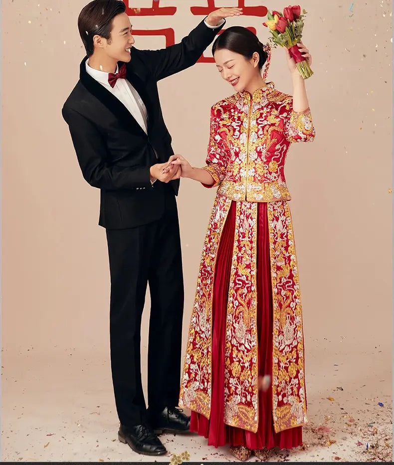 Traditional Chinese Red Bridal  Qun Kwa Dress | Perfect Couple