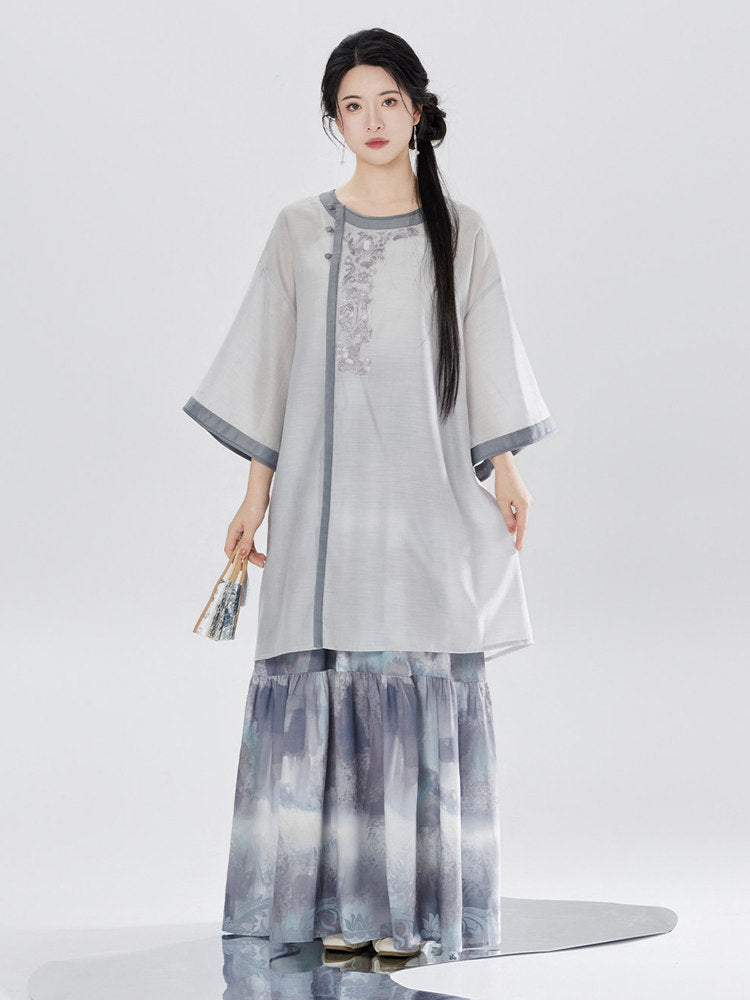 New Chinese Style Set Women – Embroidered Hanfu Inspired Outfit