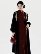 Chinese Style Belted Coat for Women – Black Camellia Embroidery