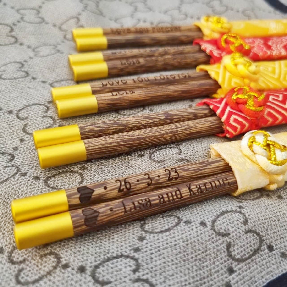 Personalised  Engraved Brass Head Wooden Chopsticks| Fu '福'