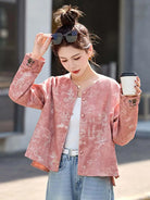 Pink Tang suit jacket with elegant embroidery and modern Chinese design for stylish women