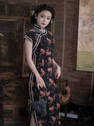 Dark Rose long qipao dresses in vintage Chinese style, elegant semi-open cheongsam for young women with timeless charm