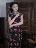 Dark Rose long qipao dresses in vintage Chinese style, elegant semi-open cheongsam for young women with timeless charm