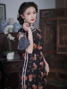 Dark Rose long qipao dresses in vintage Chinese style, elegant semi-open cheongsam for young women with timeless charm