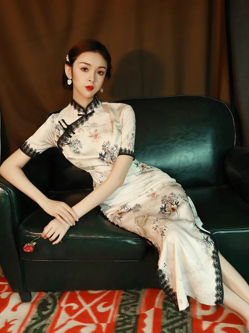 qipao style dress inspired by vintage Shanghai cheongsam with slim fit silhouette