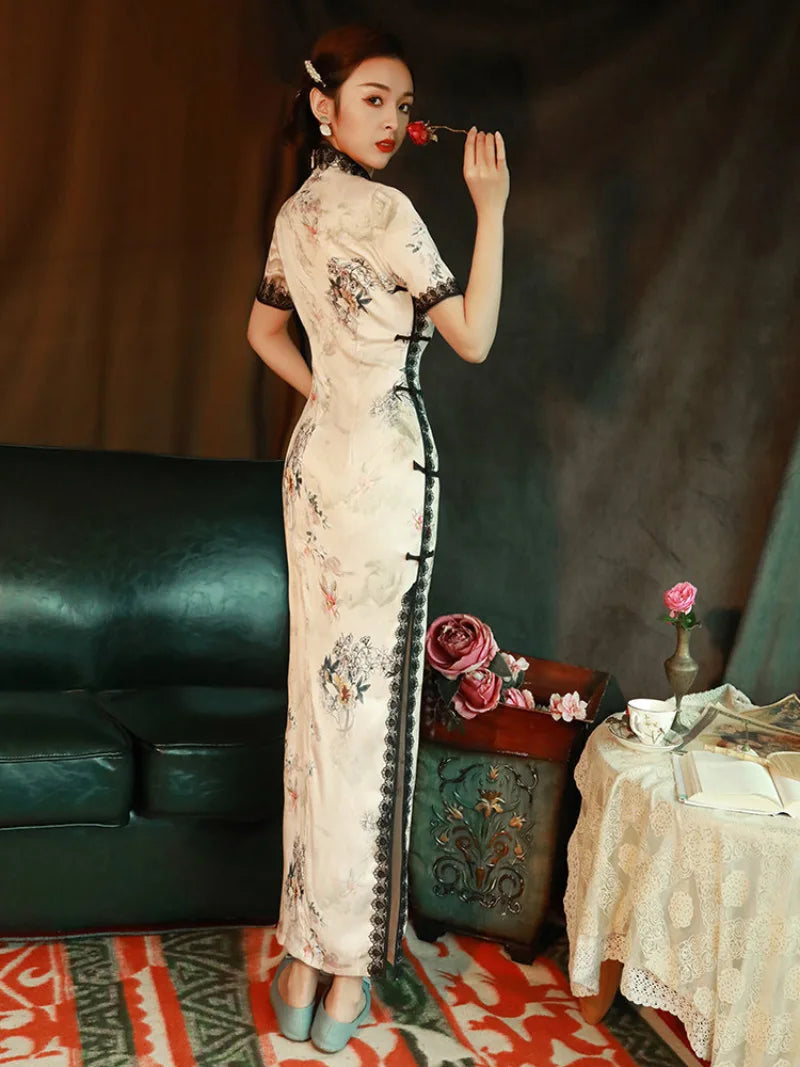 qipao style dress inspired by vintage Shanghai cheongsam with slim fit silhouette