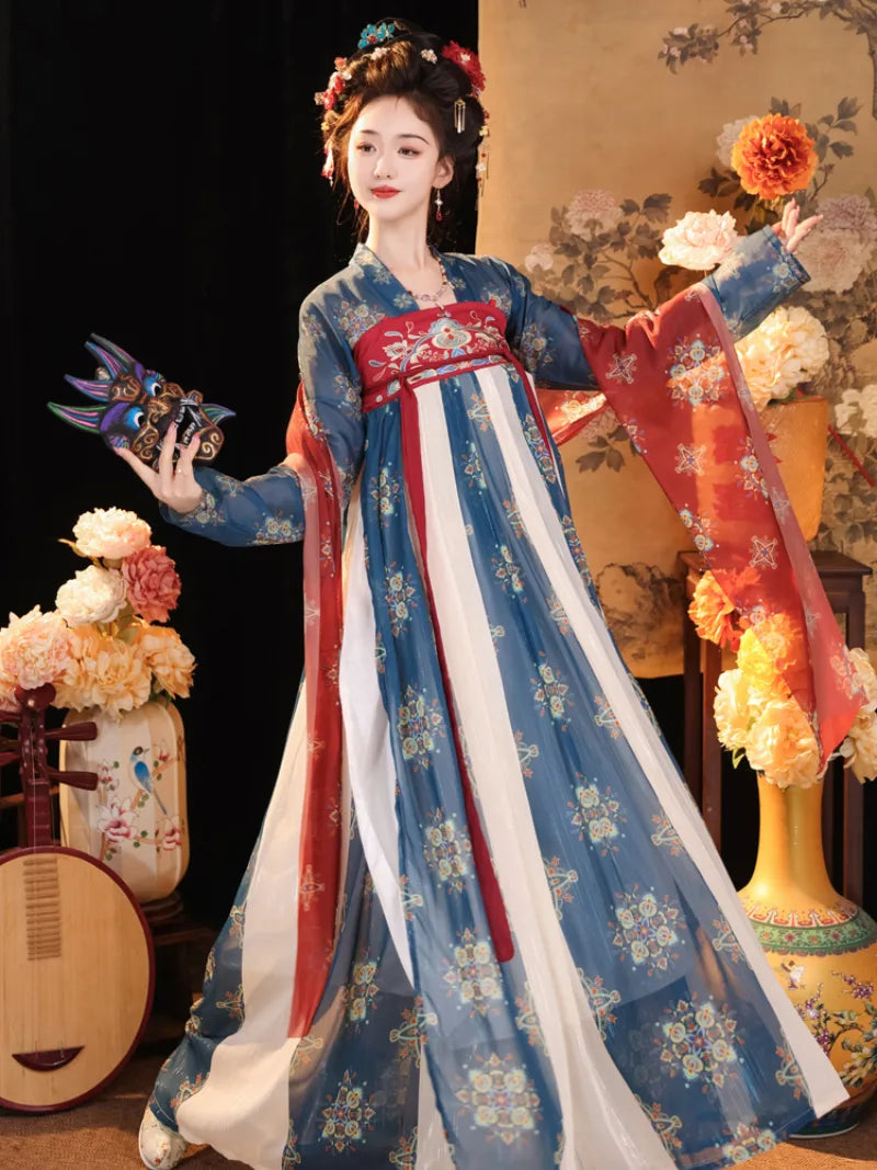 Elegant real Tang Dynasty clothing with flowing ruqun and pastel restoration design