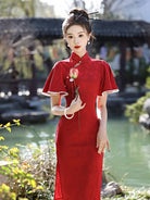 Red cheongsam wedding dress designed as elegant red qipao dress