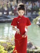 Red cheongsam wedding dress designed as elegant red qipao dress