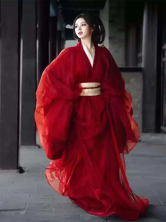 Red Hanfu Warring States Robe | Traditional Chinese Long Flowing Outfit