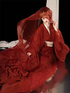 Red Hanfu Warring States robe with flowing long straight hem and cross-collar, elegant Chinese ancient style outfit for women
