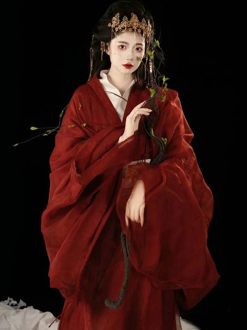 Red Hanfu Warring States Robe | Traditional Chinese Long Flowing Outfit
