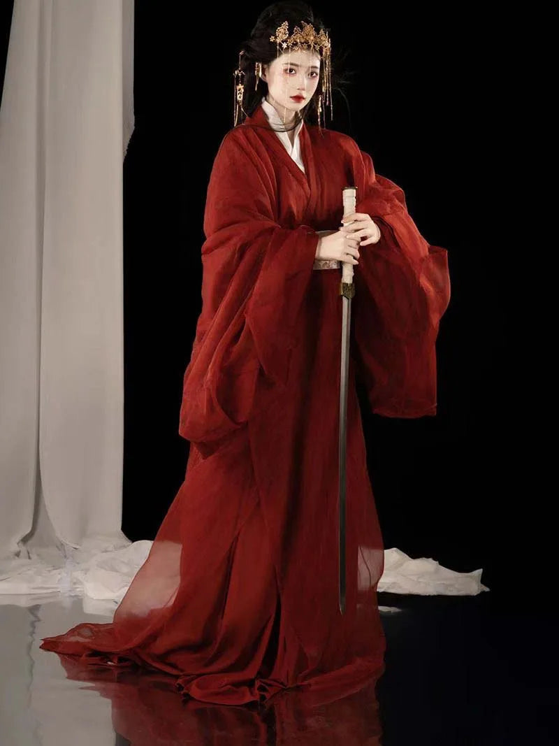 Red Hanfu Warring States Robe | Traditional Chinese Long Flowing Outfit