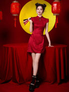 Red qipao modern style short red qipao dress for engagement