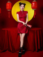 Red qipao modern style short red qipao dress for engagement