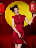 Red qipao modern style short red qipao dress for engagement