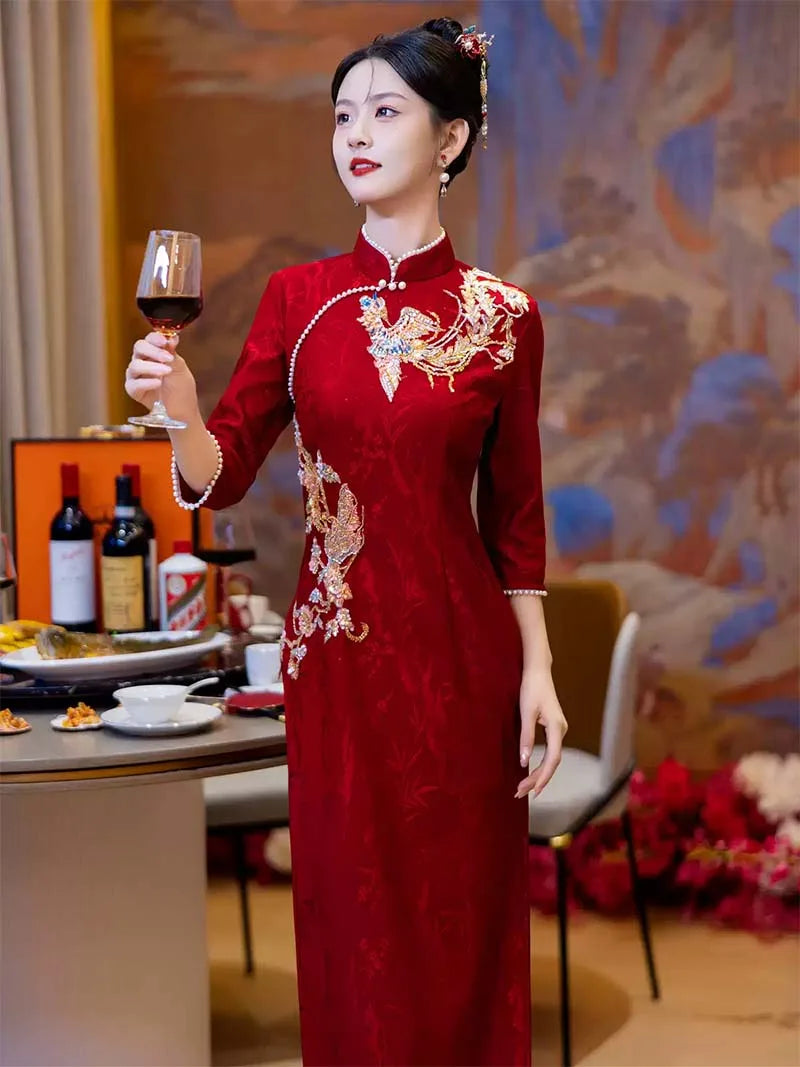 Red Qipao Wedding | Graceful Modern Cheongsam Bridal Dress