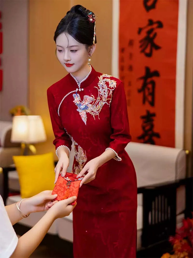 Red Qipao Wedding | Graceful Modern Cheongsam Bridal Dress