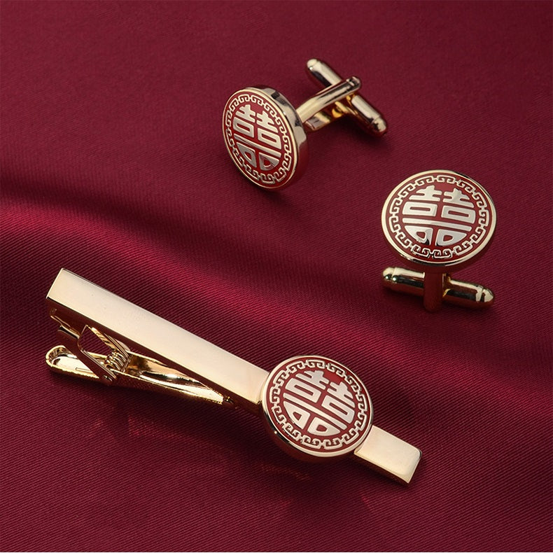 Double happiness Cufflinks & Tie Clip