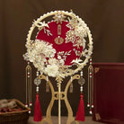 Red Chinese Bridal Hand  Fan | Pearly