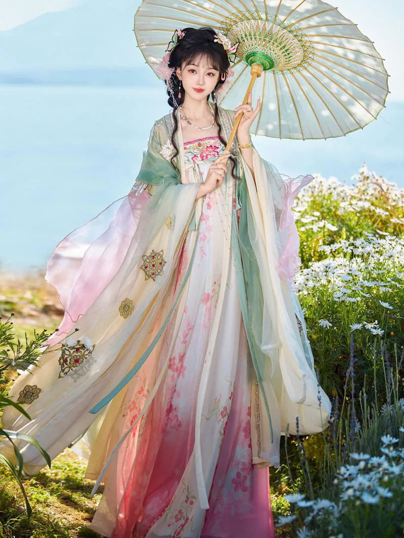 Ruqun hanfu Tang style qixiong ruqun dress with embroidered wide sleeves for spring summer