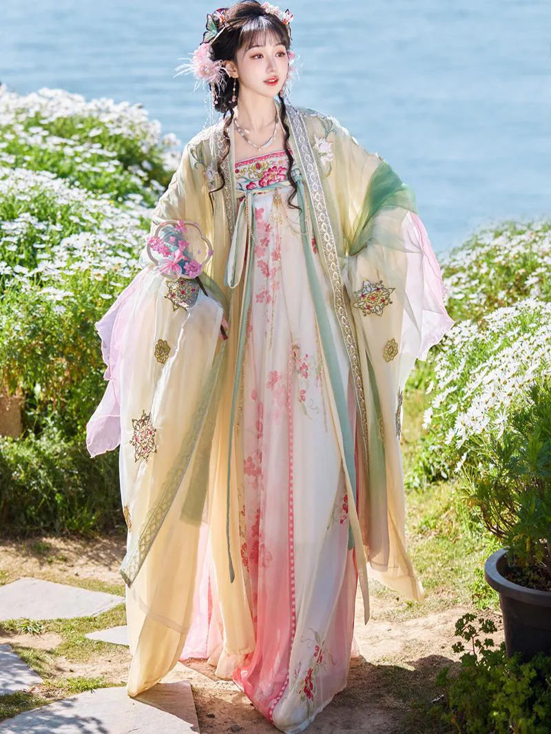 Ruqun hanfu Tang style qixiong ruqun dress with embroidered wide sleeves for spring summer