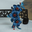 Blue Chinese Cloisonné & Silk Thread Velvet Flower Hair Clip