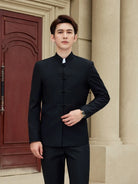 Modern Chinese Style Slim Fit Mandarin Collar Tang Suit Jacket Set