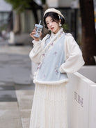 Soft Winter Outfit Embroidered Fleece Vest & Lace Skirt Set