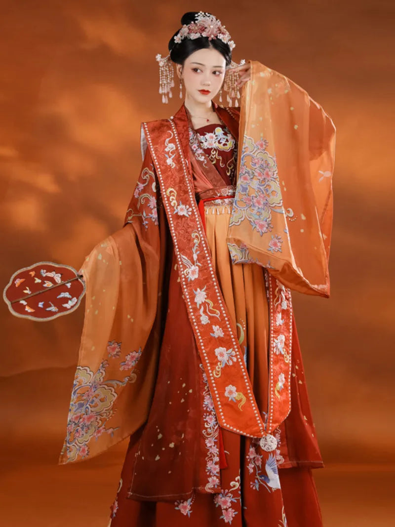 Song dynasty clothing xiapei hanfu ruqun with embroidered details and elegant wedding style