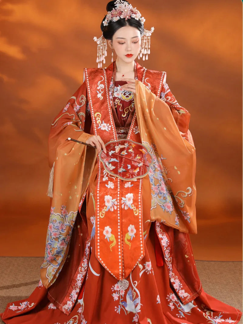 Song dynasty clothing xiapei hanfu ruqun with embroidered details and elegant wedding style