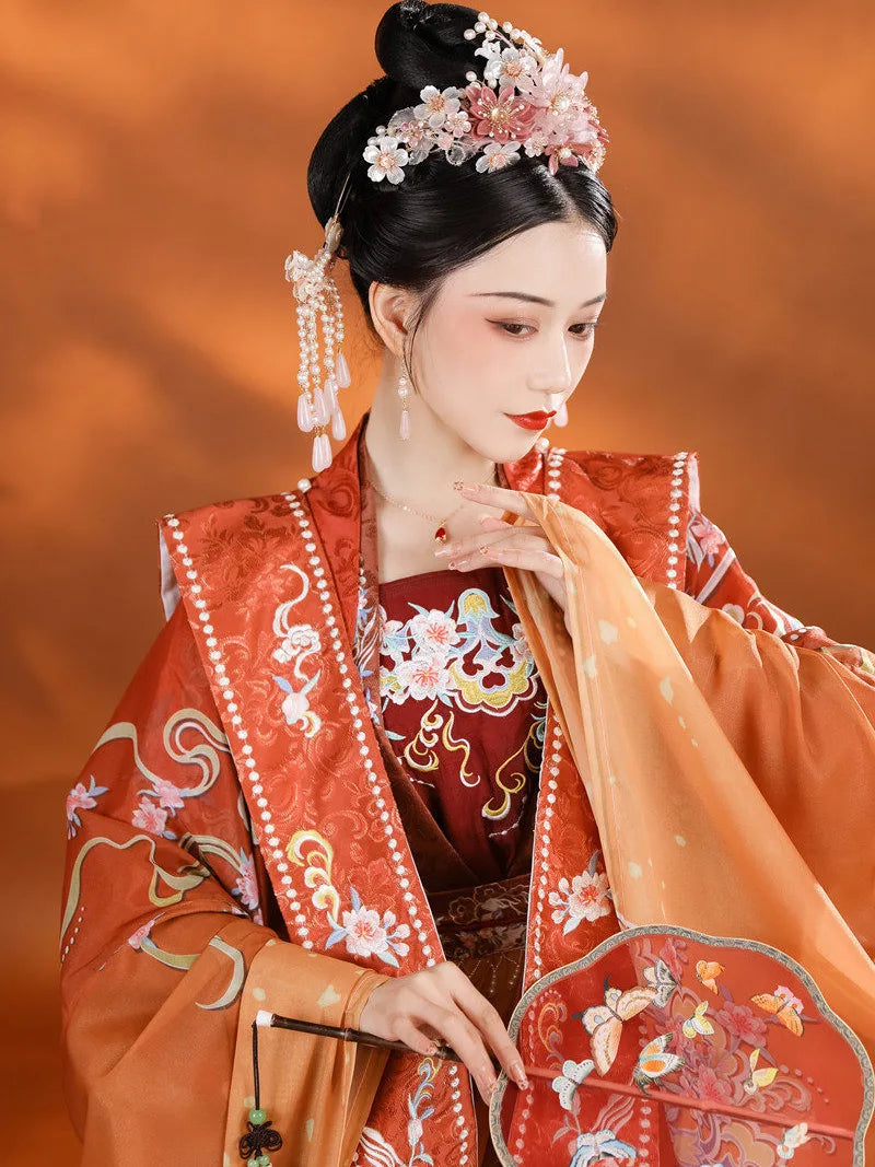 Song dynasty clothing xiapei hanfu ruqun with embroidered details and elegant wedding style
