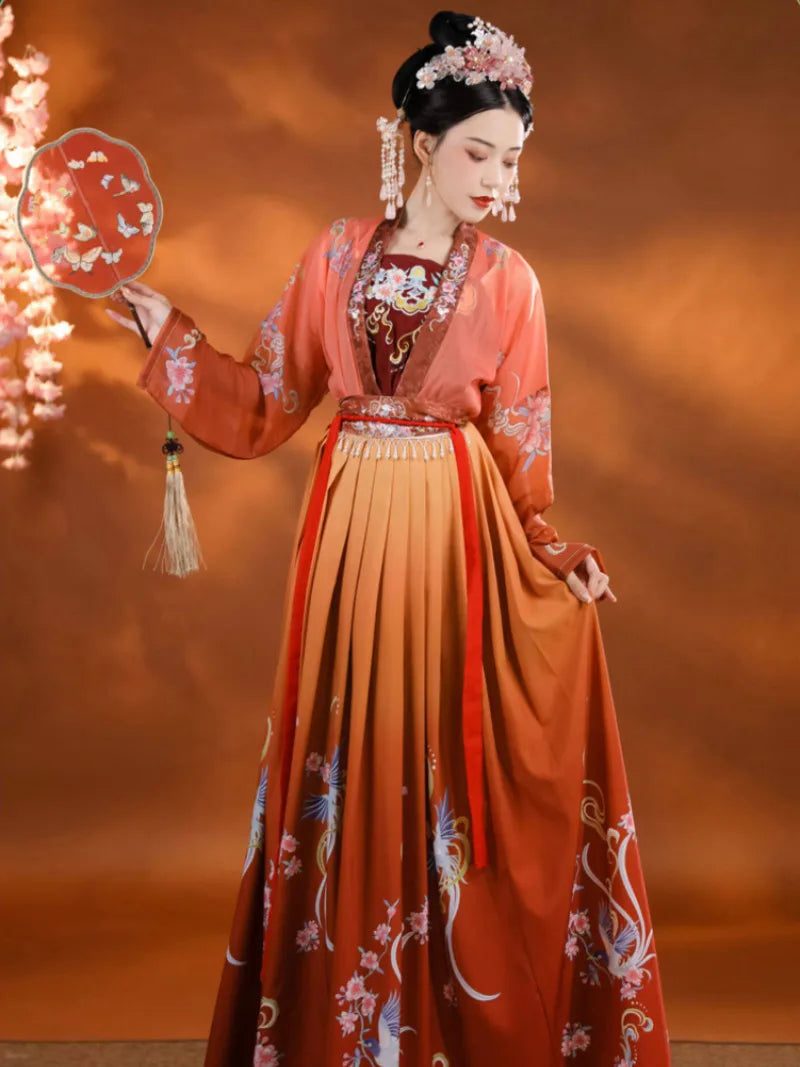 Song dynasty clothing xiapei hanfu ruqun with embroidered details and elegant wedding style