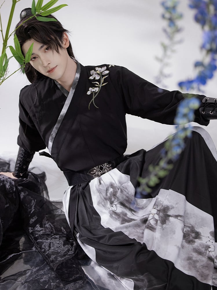 Men’s Song-Style Hanfu Set Black Wuxia Outfit