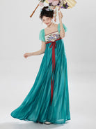 Spring Dresses for Women Flowy Embroidered Puff Sleeve Long Dress
