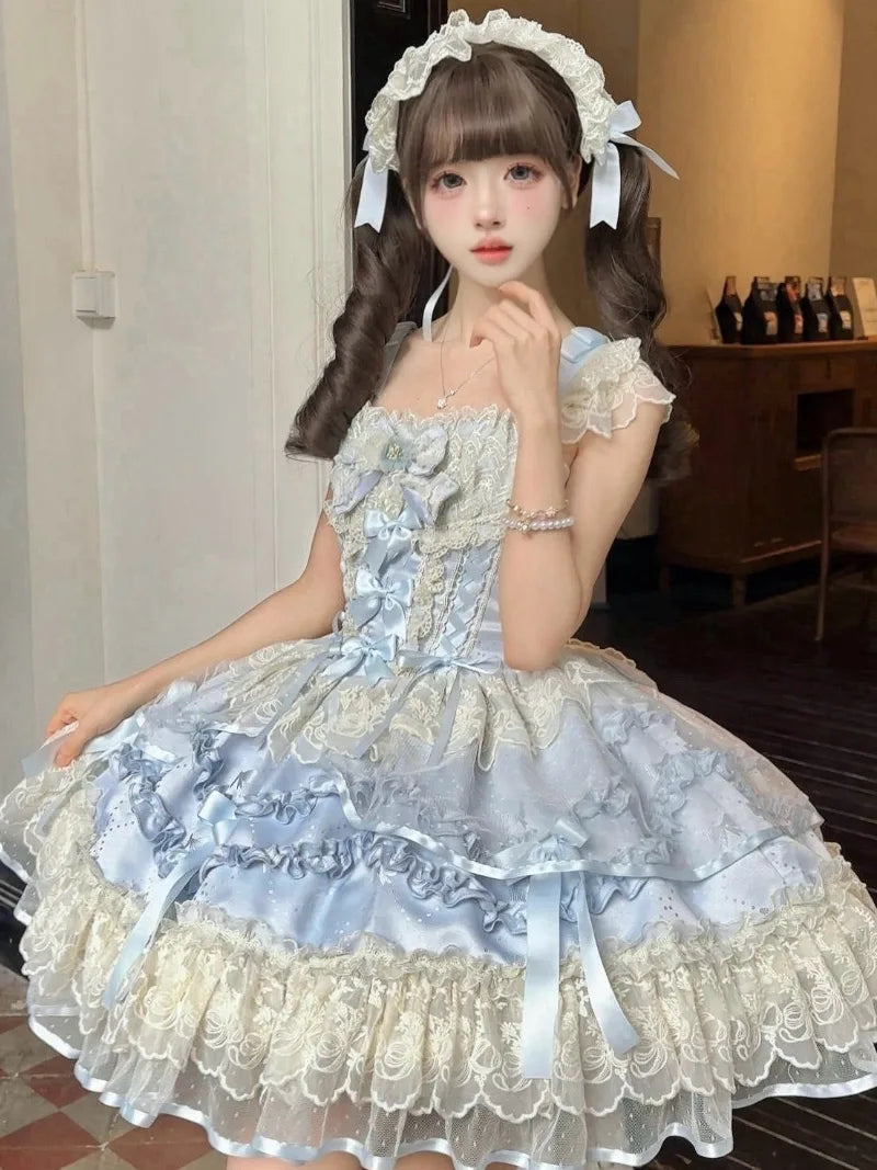 Sweet cloth Lolita ballet JSK dress with bow front and lace straps