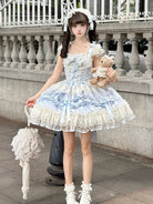 Sweet cloth Lolita ballet JSK dress with bow front and lace straps