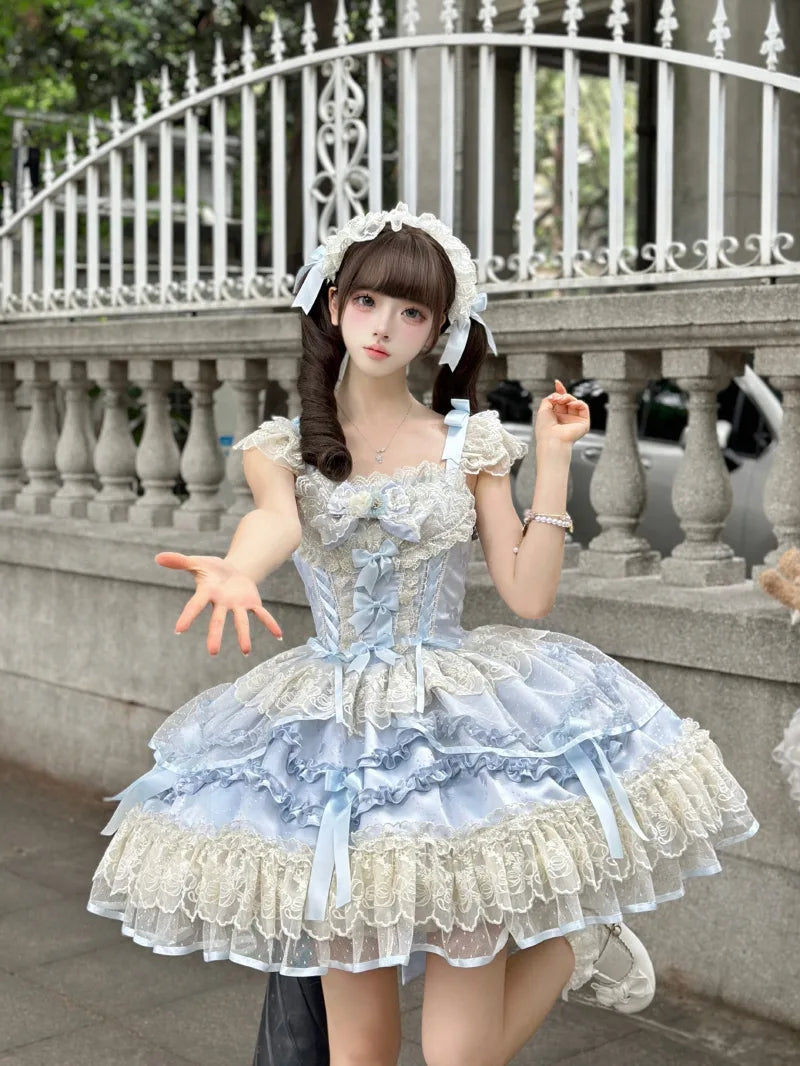 Sweet cloth Lolita ballet JSK dress with bow front and lace straps