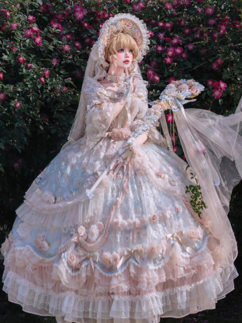 Sweet dresses rose banquet Lolita long OP with elegant floral princess style