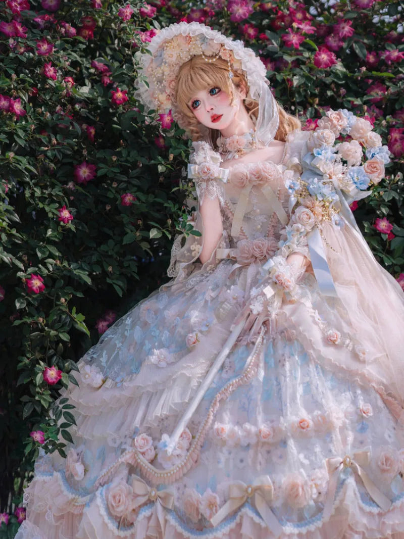 Sweet dresses rose banquet Lolita long OP with elegant floral princess style