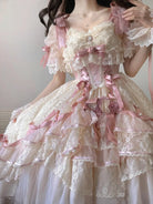 Sweet lolitia rose wedding dress with princess silhouette and short embroidered skirt