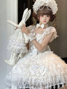 Sweety Angel Lolita JSK dress in soft white tea tones with elegant suspender design