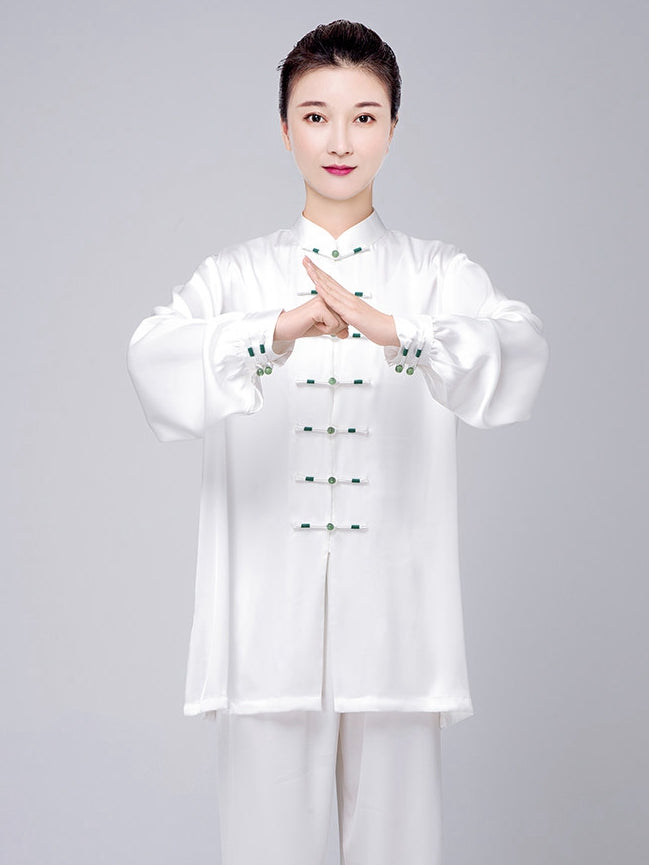 White Tai Chi Uniform for Women – Acetate Satin Set